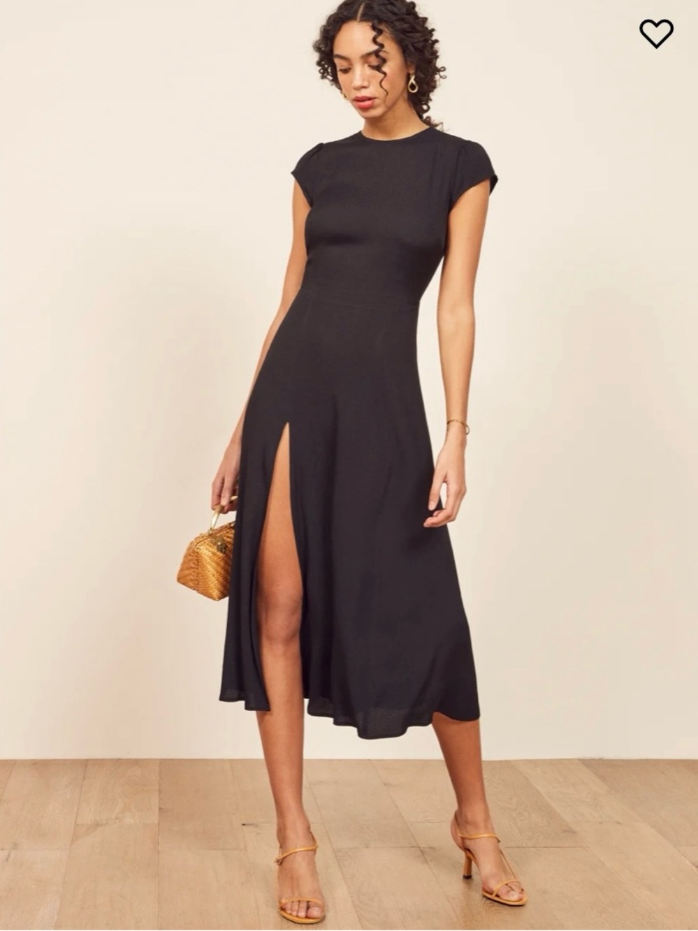 Reformation Black Gavin Midi Dress with High Side Slit